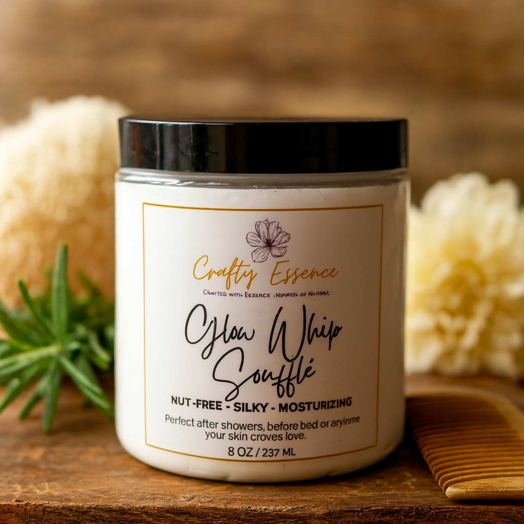 Glow Whip Soufflé whipped body butter by Crafty Essence in jar packaging.