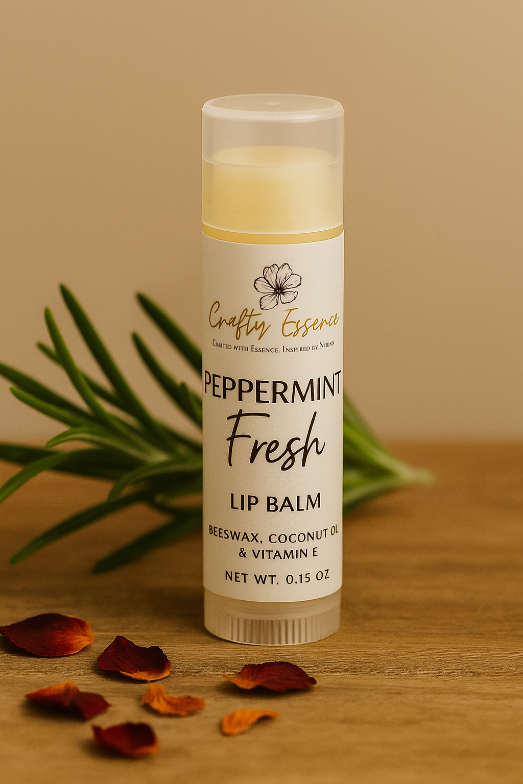 Peppermint Fresh nourishing lip balm by Crafty Essence in tube packaging