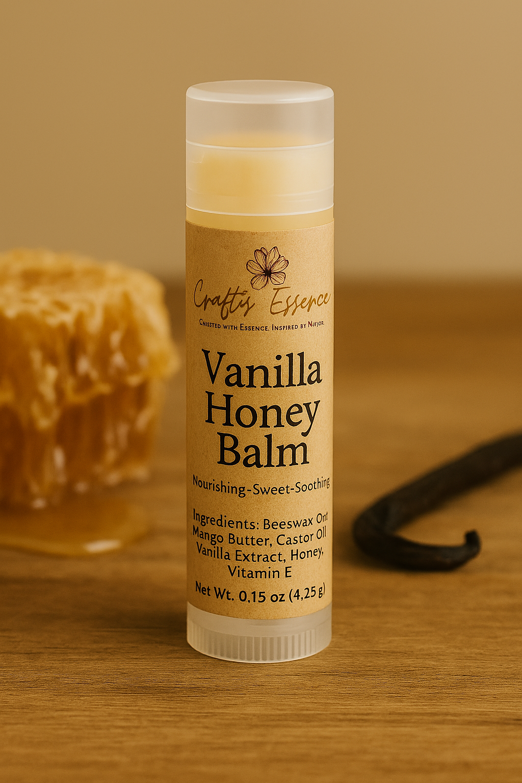 Nourishing Vanilla Honey lip balm by Crafty Essence in tube packaging